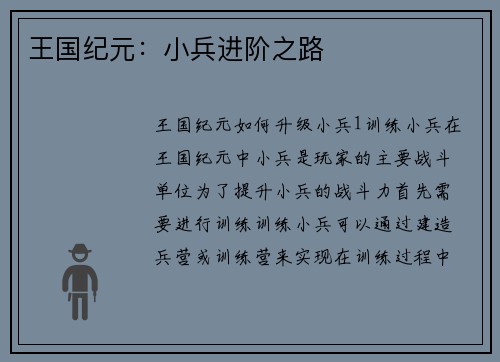 王国纪元：小兵进阶之路