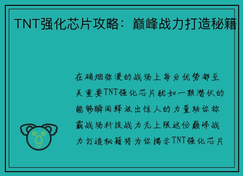 TNT强化芯片攻略：巅峰战力打造秘籍