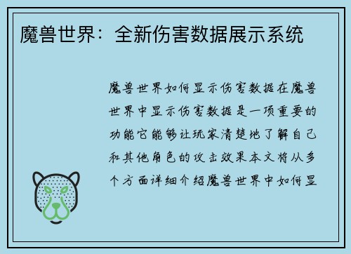 魔兽世界：全新伤害数据展示系统